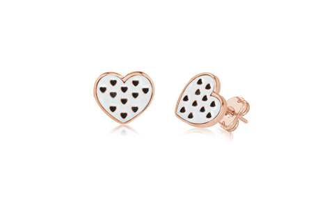 Hearts White and Black Enamel Rose Gold Plated Girl's Screwback Stud Earring Earth2Jane