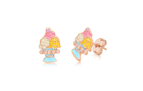 Ice cream Chill Crystal Enamel Rose Gold Plated Girl's Screwback Stud Earring Earth2Jane