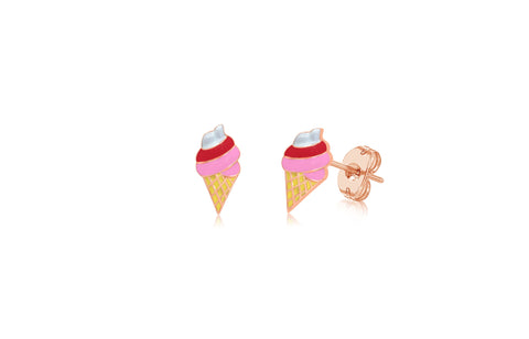 Ice cream Cone Enamel Rose Gold Plated Girl's Screwback Stud Earring Earth2Jane