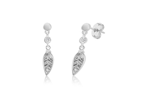 Leaf White Crystal White Gold Plated Girl's Screwback Stud Earring Earth2Jane