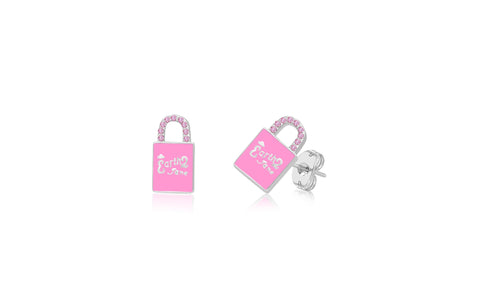 Lock Pink Crystal White Gold Plated Girl's Screwback Stud Earring Earth2Jane