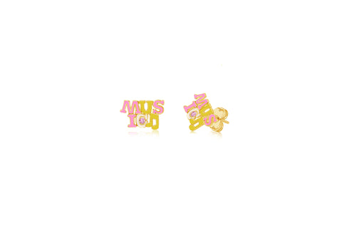 Music Yellow Pink Crystal Yellow Gold Plated Girl's Screwback Stud Earring Earth2Jane