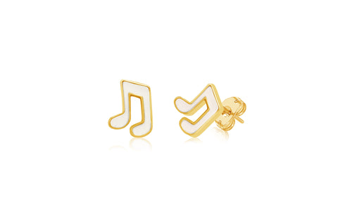 Note White Enamel Yellow Gold Plated Girl's Screwback Stud Earring Earth2Jane