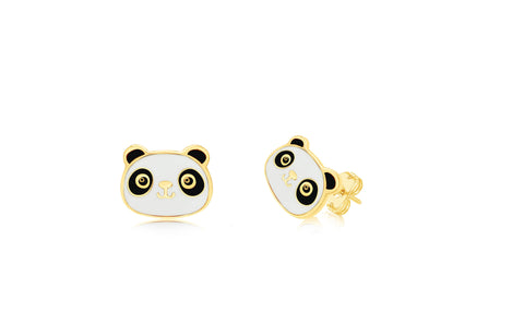 Panda Black White Yellow Gold Plated Girl's Screwback Stud Earring Earth2Jane