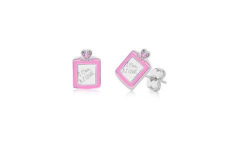 Pink Heart White Crystal Yellow Gold Plated Girl's Screwback Stud Earring Earth2Jane