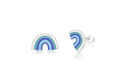 Rainbow Blue White Gold Plated Girl's Screwback Stud Earring Earth2Jane