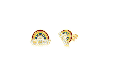 Rainbow Earring Be Happy Yellow Gold Plated Girl's Screwback Stud Earring Earth2Jane