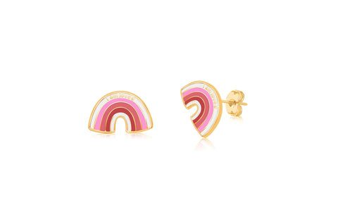 Rainbow Pink Yellow Gold Plated Girl's Screwback Stud Earring Earth2Jane