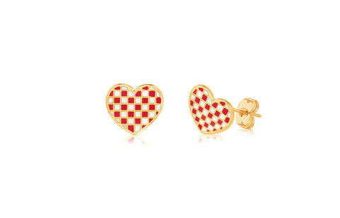 Red Checkered Yellow Gold Plated Girl's Screwback Stud Earring Earth2Jane