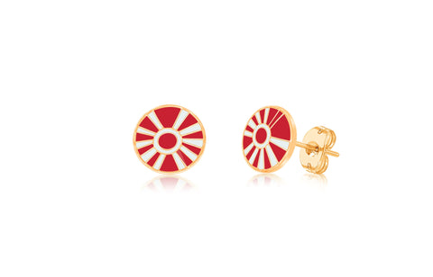 Red Sun Enamel Yellow Gold Plated Girl's Screwback Stud Earring Earth2Jane