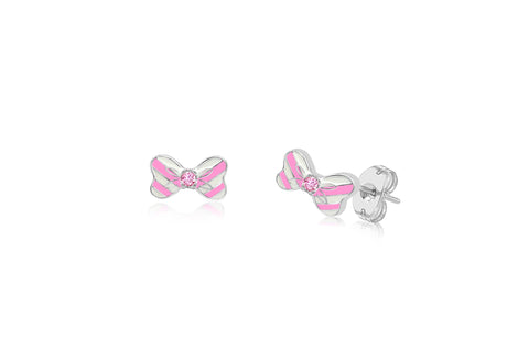 Ribbon White Pink Crystal White Gold Plated Girl's Screwback Stud Earring Earth2Jane