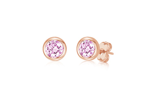 Round Pink Crystal Rose Gold Plated Girl's Screwback Stud Earring Earth2Jane