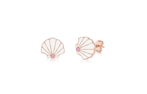 Shell Enamel Pink Crystal Rose Gold Plated Girl's Screwback Stud Earring Earth2Jane