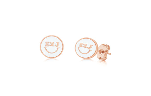 Smile Circle White Enamel Rose Gold Plated Girl's Screwback Stud Earring Earth2Jane