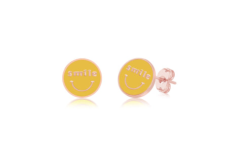 Smile Yellow Cirlcle Enamel Rose Gold Plated Girl's Screwback Stud Earring Earth2Jane