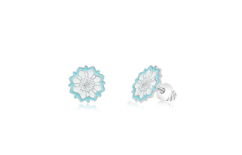 Snowflakes Blue Crystal White Gold Plated Girl's Screwback Stud Earring Earth2Jane