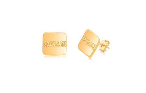 Square Courage Yellow Gold Plated Girl's Screwback Stud Earring Earth2Jane