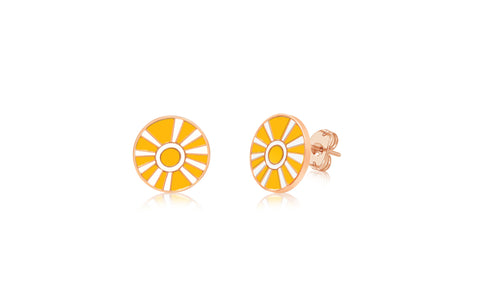 Sun Yellow Cirlcle Enamel Rose Gold Plated Girl's Screwback Stud Earring Earth2Jane