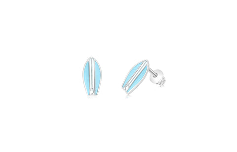 Surf Board Blue White Gold Plated Girl's Screwback Stud Earring Earth2Jane