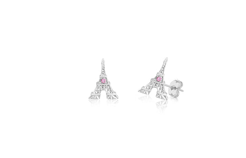 Tower Pink Crystal White Gold Plated Girl's Screwback Stud Earring Earth2Jane