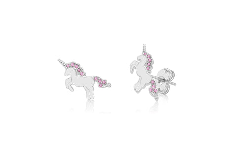 Unicorn PInk Crystal White Gold Plated Girl's Screwback Stud Earring Earth2Jane