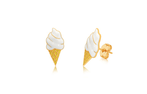 White Ice cream Enamel Yellow Gold Plated Girl's Screwback Stud Earring Earth2Jane