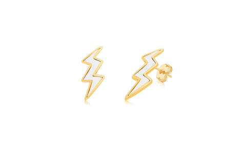 White Lightning Enamel Yellow Gold Plated Girl's Screwback Stud Earring Earth2Jane