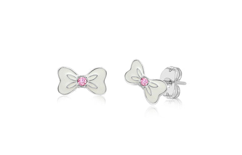 White Ribbon Pink Crystal White Gold Plated Girl's Screwback Stud Earring Earth2Jane