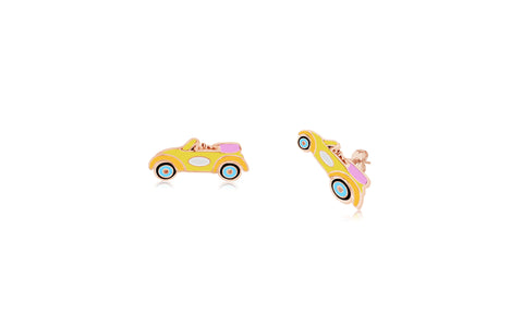 Yellow Car Yellow Rose Gold Plated Girl's Screwback Stud Earring Earth2Jane