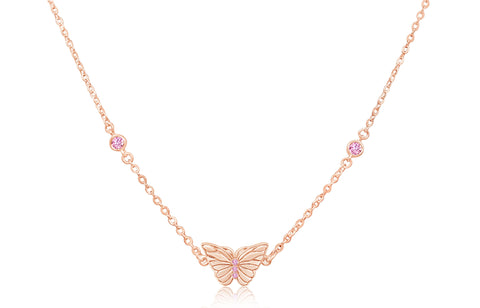 Buttefly Pink Crystal Rose Gold Plating Girl's Necklace Pendant Earth2Jane