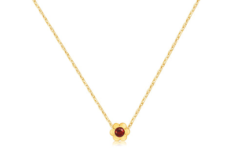 Flower Red Crystal Yellow Gold Plating Girl's Chained Necklace Pendant Earth2Jane