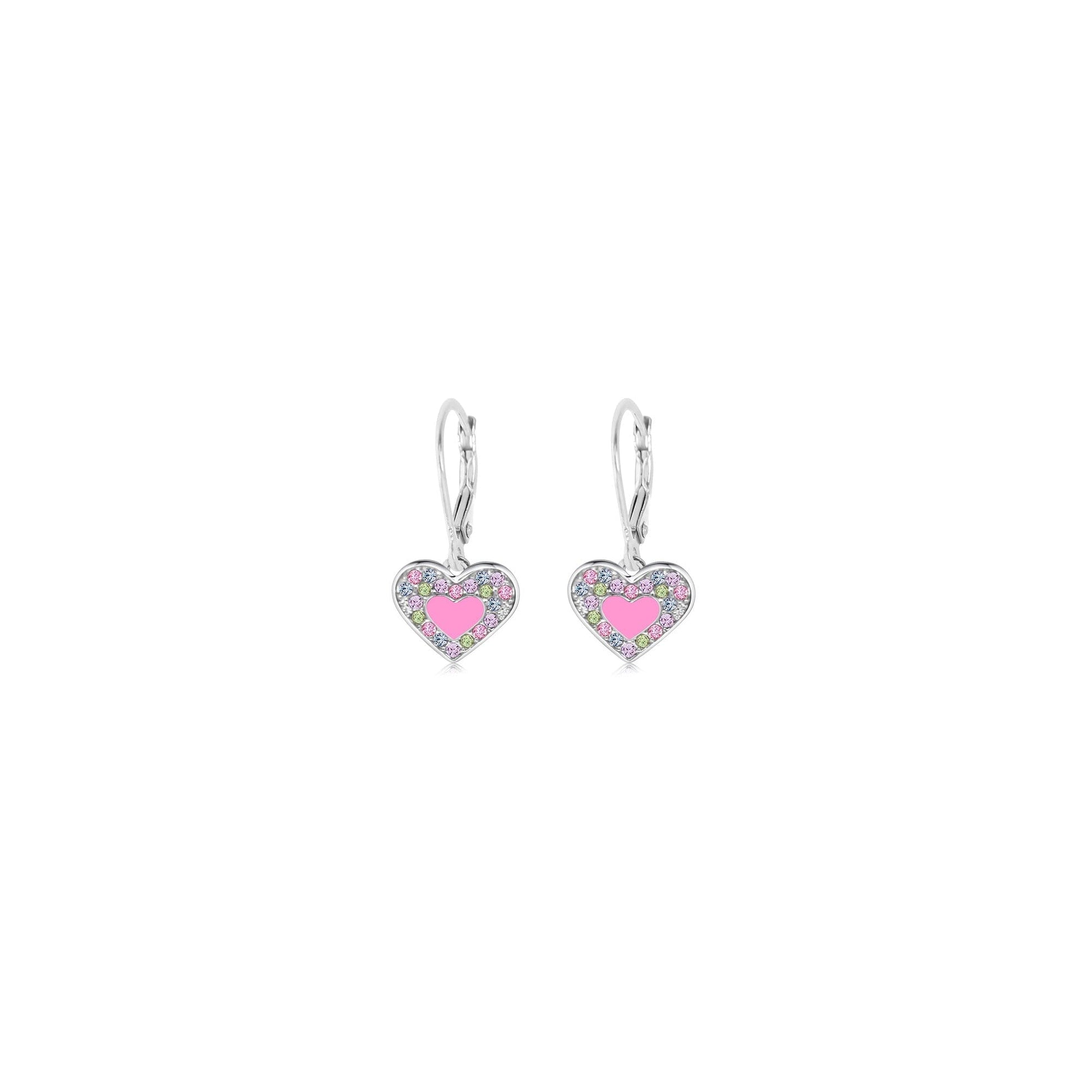 pink multi color heart hanging earrings