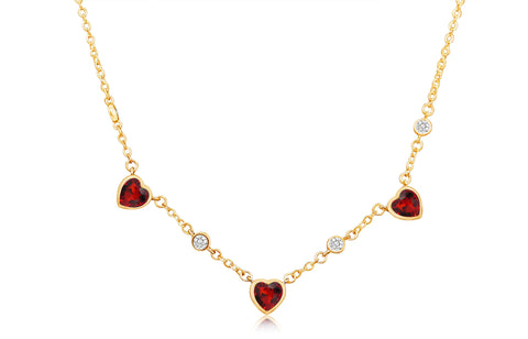 Heart Red Crystal Yellow Gold Plating Girl's Charm Chained Necklace Pendant Earth2Jane