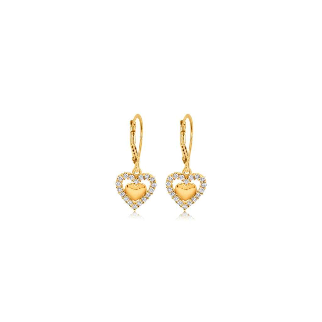gold plated white crystel heart earrings