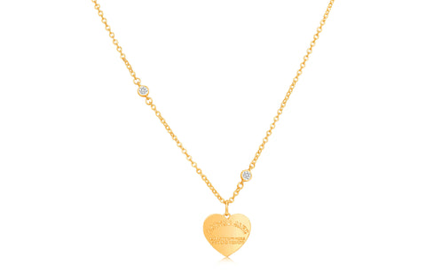 Heart White Crystal Yellow Gold Plating Girl's Charm Chained Necklace Pendant Earth2Jane