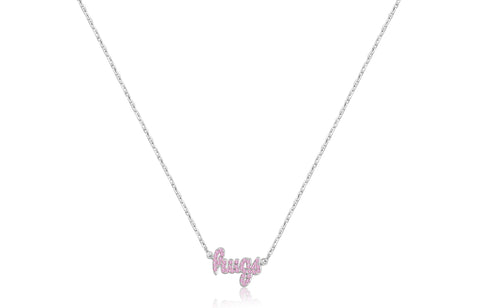 Hugs Pink Crystal White Gold Plating Girl's Charm Chained Necklace Pendant Earth2Jane