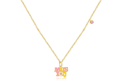 Music Yellow Pink Crystal Yellow Gold Plating Girl's Charm Chained Necklace Pendant Earth2Jane