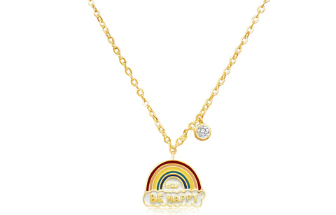 Rainbow Be Happy Enamel Yellow Gold Plating Girl's Necklace Pendant Earth2Jane