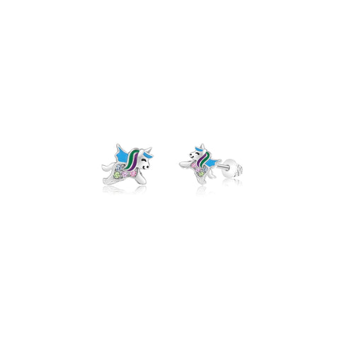 Unicorn Crystal White Gold Palladium Plating Hypoallergenic Kids Stud Earrings Surgical Titanium Posts