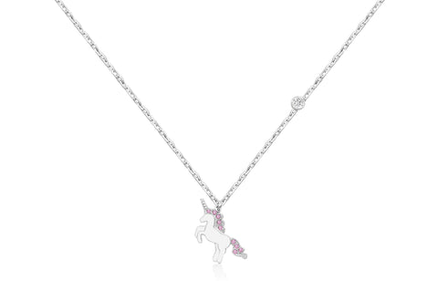 Unicorn Pink Crystal White Gold Plating Girl's Necklace Pendant Earth2Jane