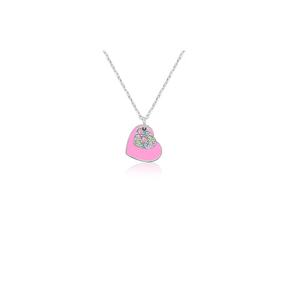 Heart Pink Crystal White Gold Palladium Plating Hypoallergenic Kids Necklace