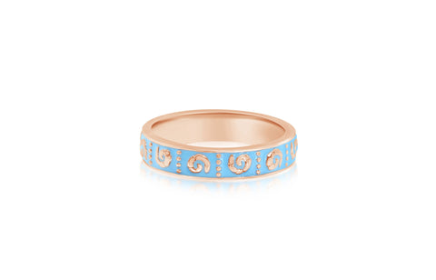 Crab Shell Blue Enamel embossed Rose Gold Plated Girl's Rings Earth2Jane