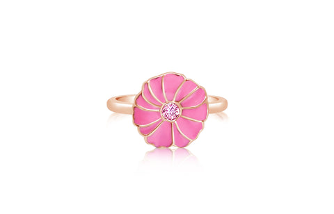 Flower Pink Crystal Enamel Rose Gold Plated Girl's Rings Earth2Jane