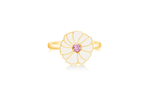 Flower White Enamel Pink Crystal Yellow Gold Plated Girl's Rings Earth2Jane