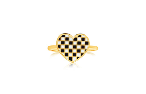 Heart Checkered Enamel Yellow Gold Plated Girl's Rings Earth2Jane Size 4