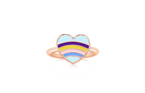 Heart Rainbow Enamel Rose Gold Plated Girl's Rings Earth2Jane Size 4