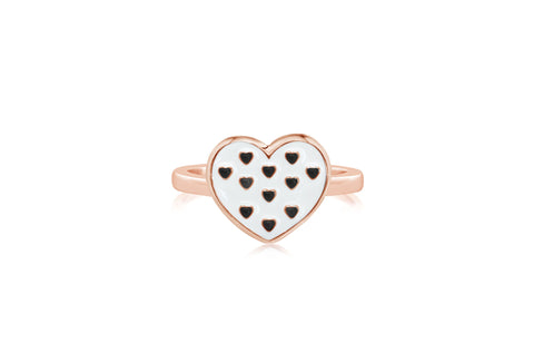 Heart White Black Enamel Rose Gold Plated Girl's Rings Earth2Jane