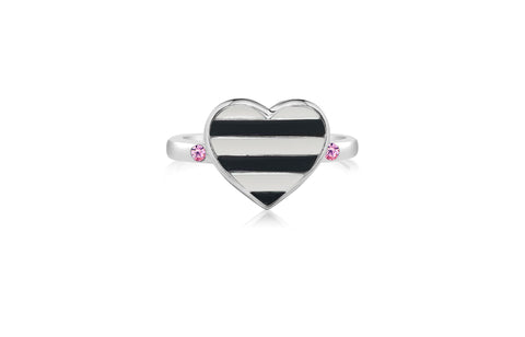 Heart White Black Pink Crystal Enamel White Gold Plated Girl's Rings Earth2Jane Size 4