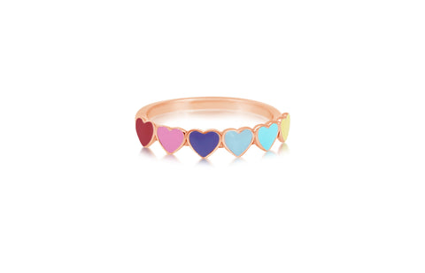 Hearts Multi-color Enamel Rose Gold Plated Girl's Rings Earth2Jane