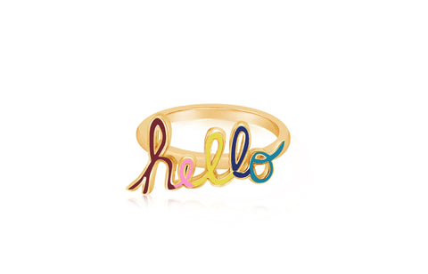 Hello Multi-Collored Enamel Yellow Gold Plated Girl's Rings Earth2Jane